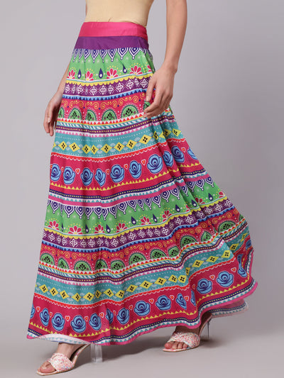 Multicolor Floral Print Flared Skirt