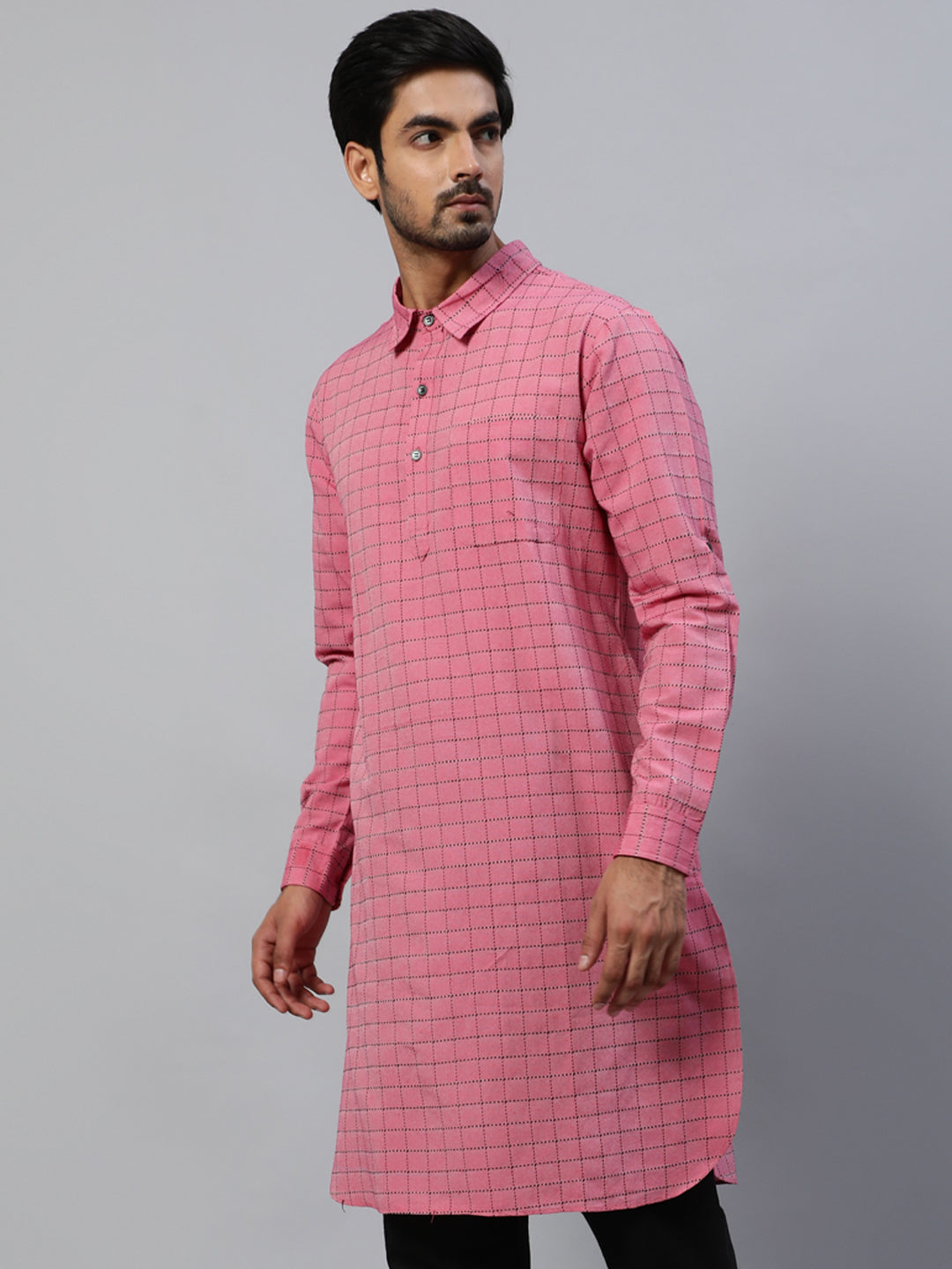 Pink Diamond Checked Pathani Kurta