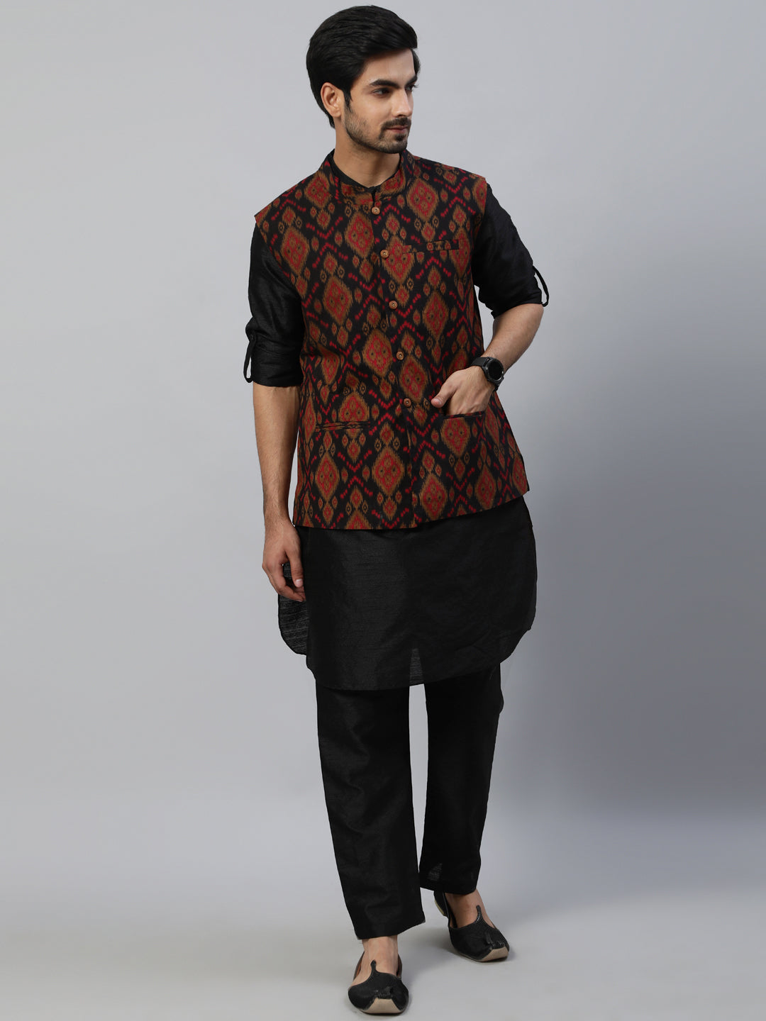 Black Kurta Pyjama With Nehru Jacket