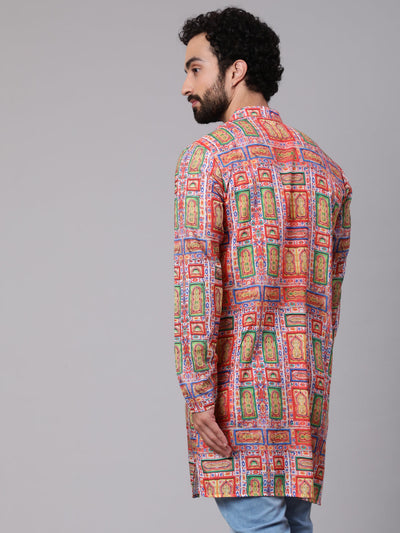 Red Green Geometric Print Kurta