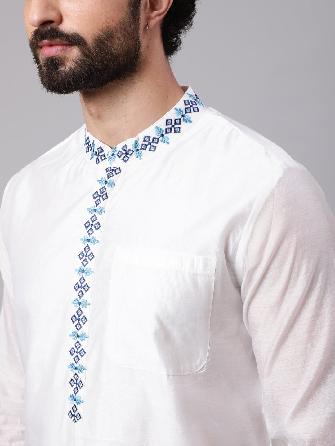 White Kurta With Embroidered Details