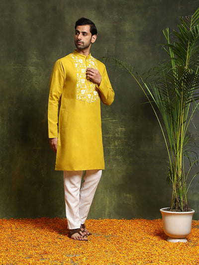Couple Combo- Mustard Embroidered Couple Combo