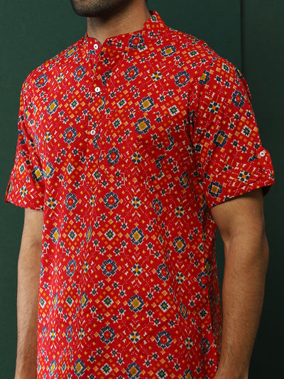 Red Patola Print Short Kurta