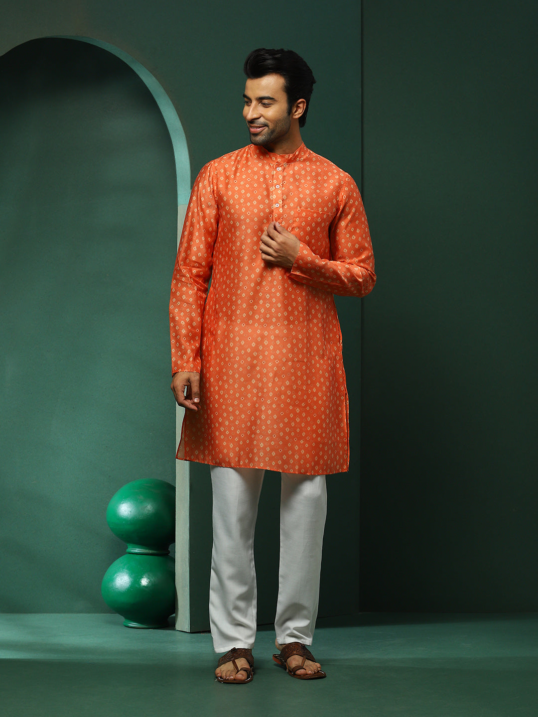 Orange Digital Print Long Kurta