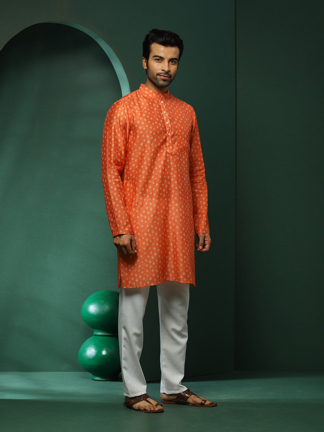 Orange Digital Print Long Kurta