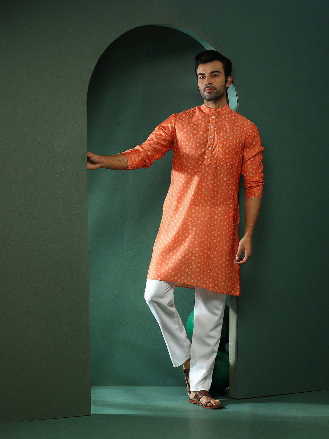 Orange Digital Print Long Kurta