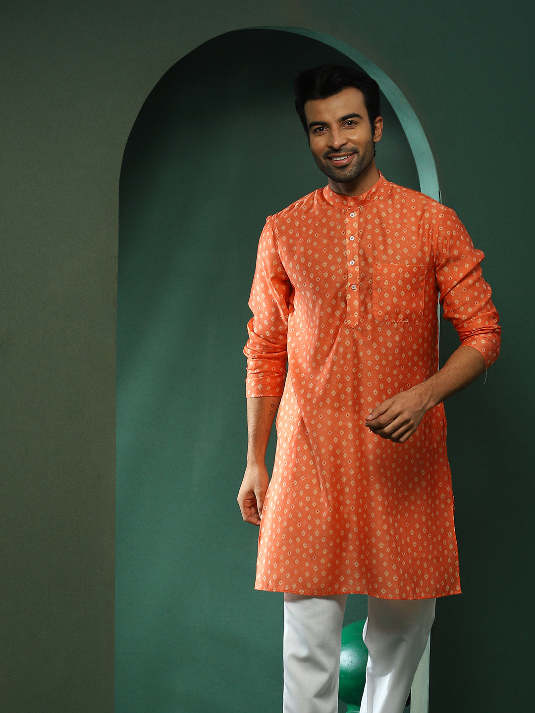 Orange Digital Print Long Kurta