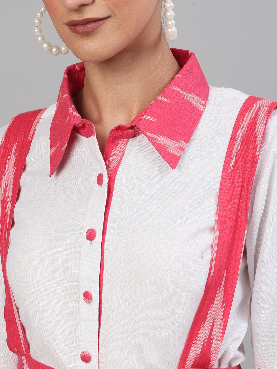 Pink Ikat Designed Dungaree With Shirt