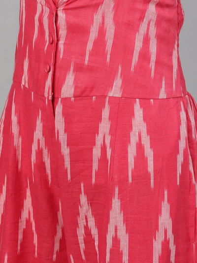 Pink Ikat Designed Dungaree With Shirt