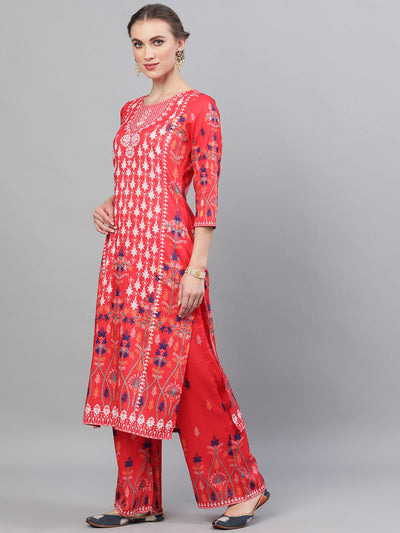 Red Printed Kurta With Palazzo