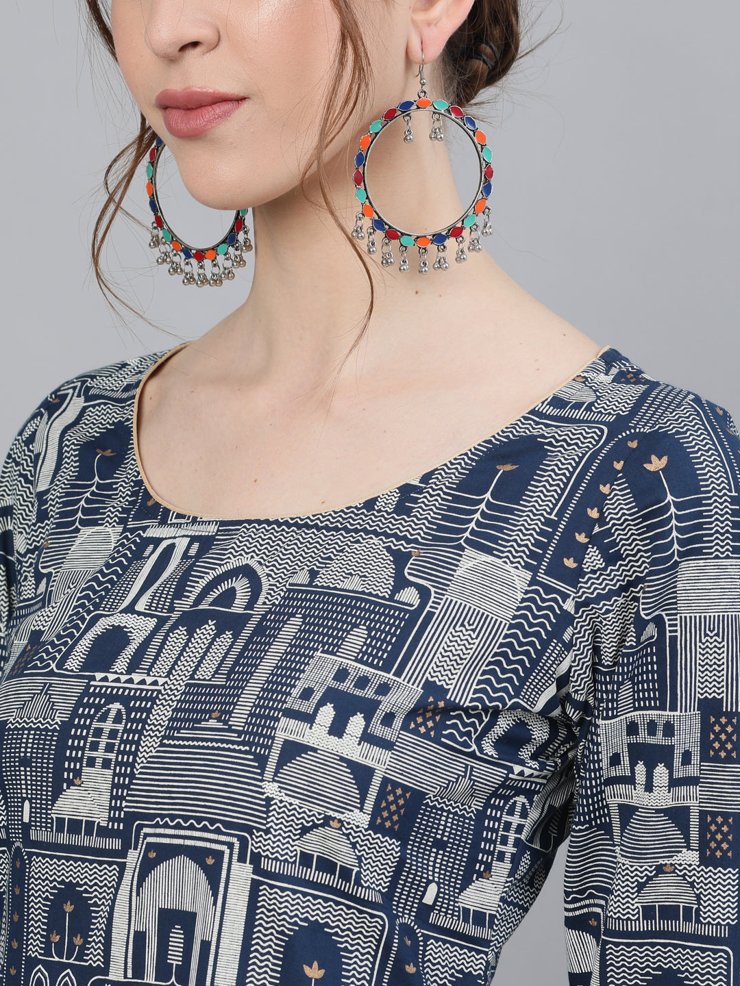 Blue Hawa Mahal Print Kurta With Palazzo