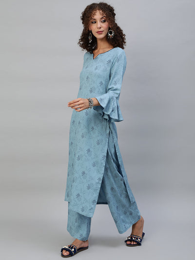 Blue Printed Kurta With Palazzo