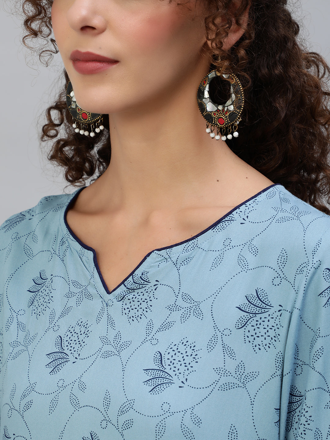 Blue Printed Kurta With Palazzo