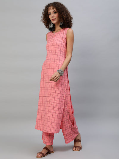 Peach Checked Kurta With Palazzo