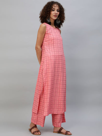 Peach Checked Kurta With Palazzo