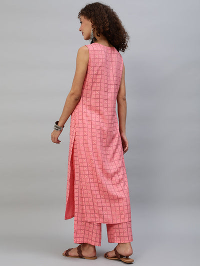 Peach Checked Kurta With Palazzo