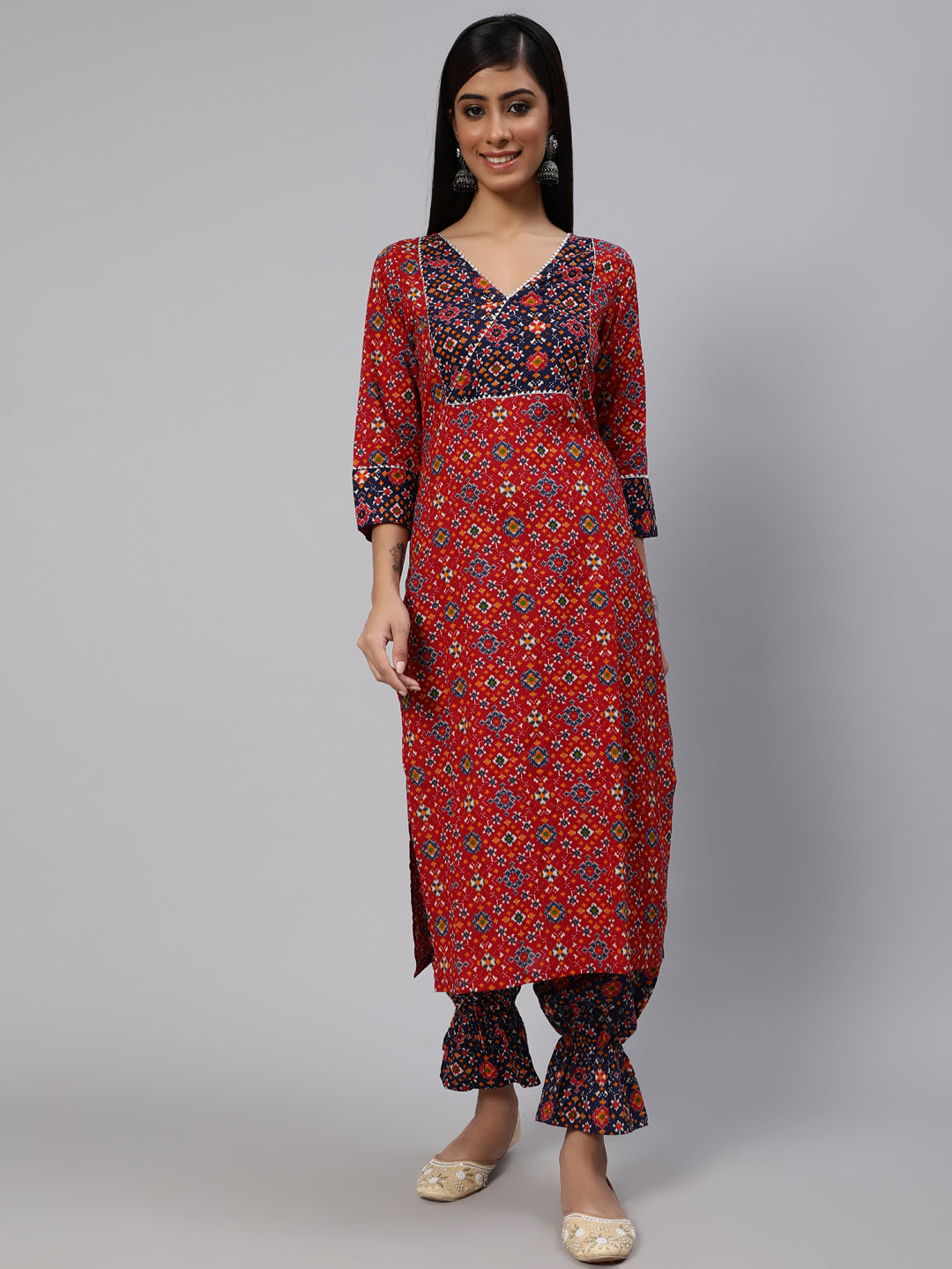 Red Patola Print Kurta With Palazzo