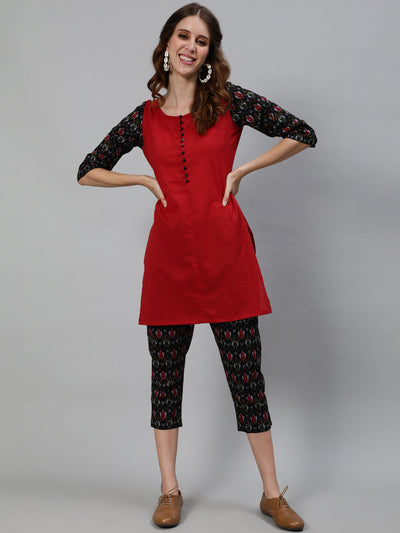 Maroon Patola Print Kurta With Capri Pant