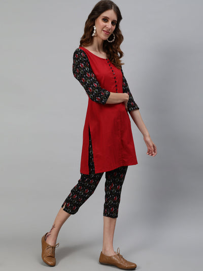 Maroon Patola Print Kurta With Capri Pant