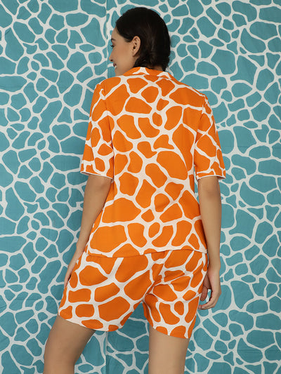 Orange Animal Print Nightwear Set