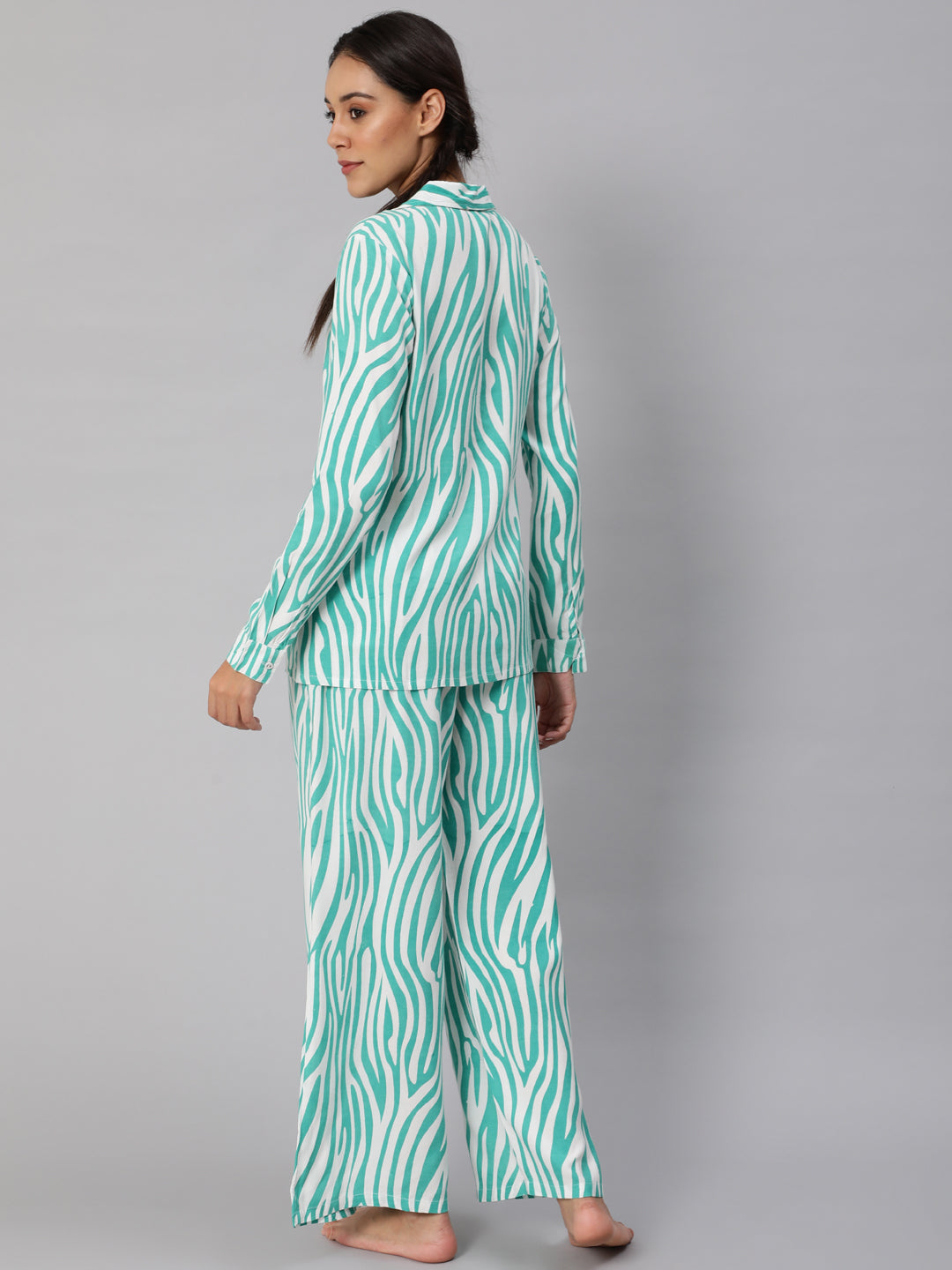 Turquoise Blue Animal Printed Night Suit