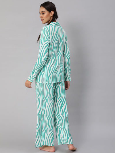 Turquoise Blue Animal Printed Night Suit