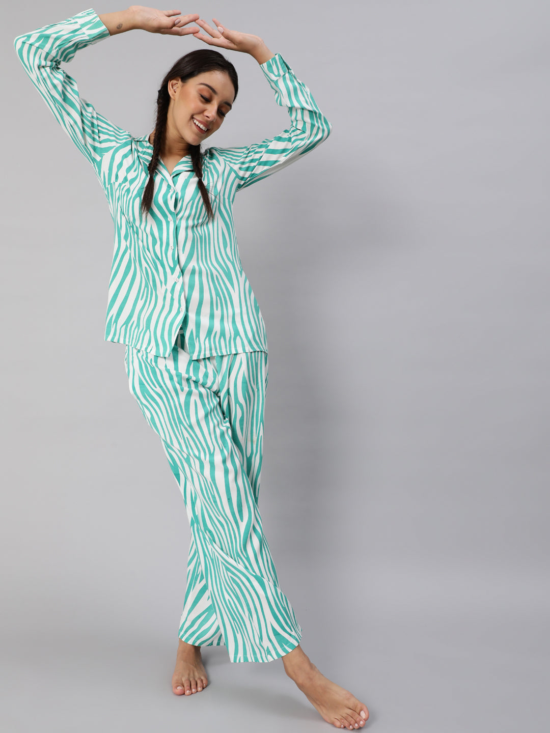 Turquoise Blue Animal Printed Night Suit