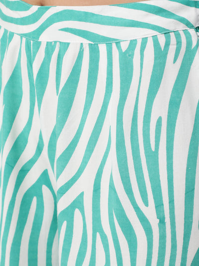 Turquoise Blue Animal Printed Night Suit