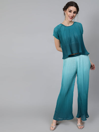 Green Pleated Top With Palazzo