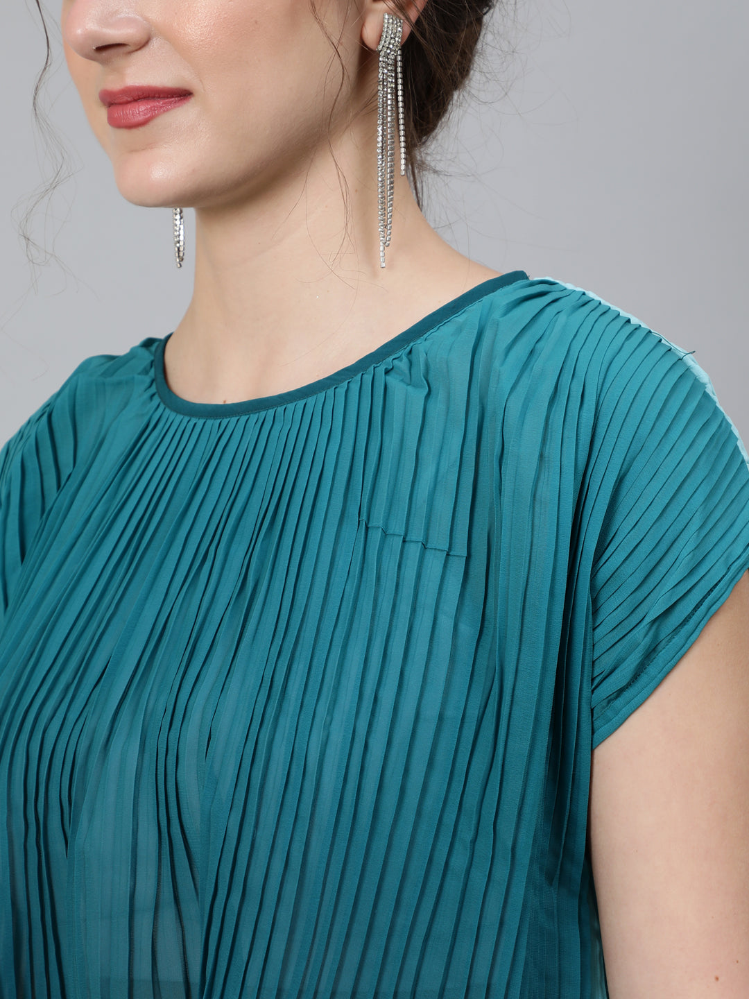 Green Pleated Top With Palazzo