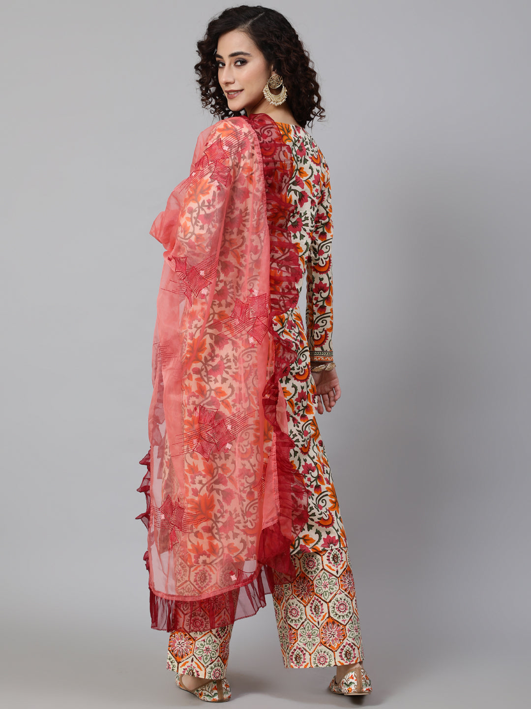 Multicolor Floral Print Kurta Palazzo With Dupatta