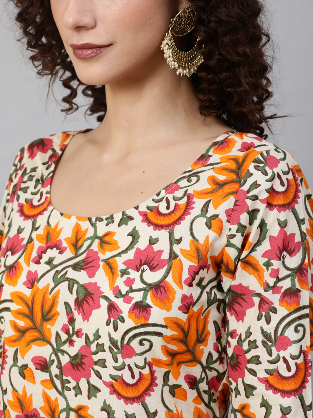 Multicolor Floral Print Kurta Palazzo With Dupatta