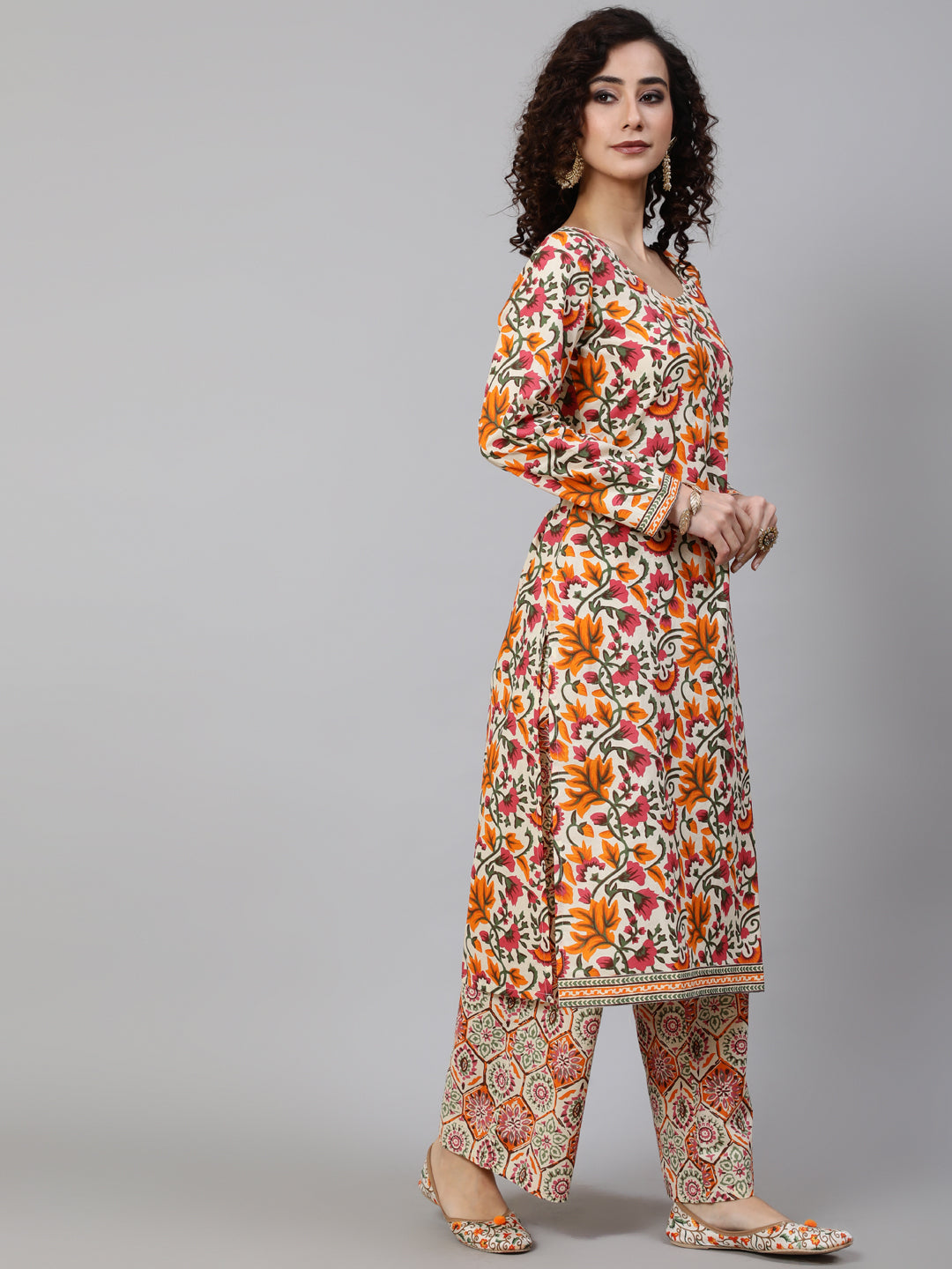 Multicolor Floral Print Kurta Palazzo With Dupatta