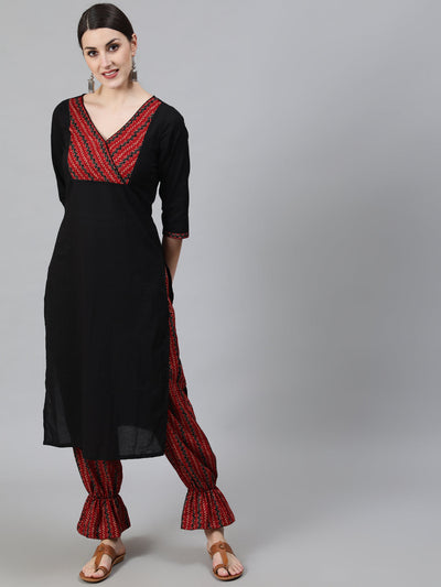 Black Chevron Print Kurta With Balloon Palazzo