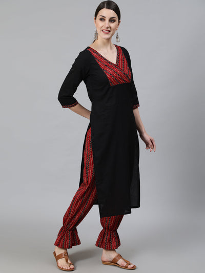 Black Chevron Print Kurta With Balloon Palazzo