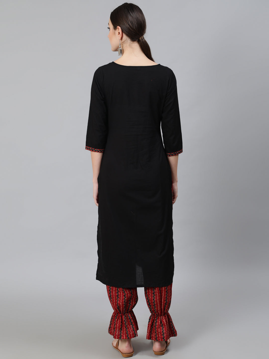 Black Chevron Print Kurta With Balloon Palazzo