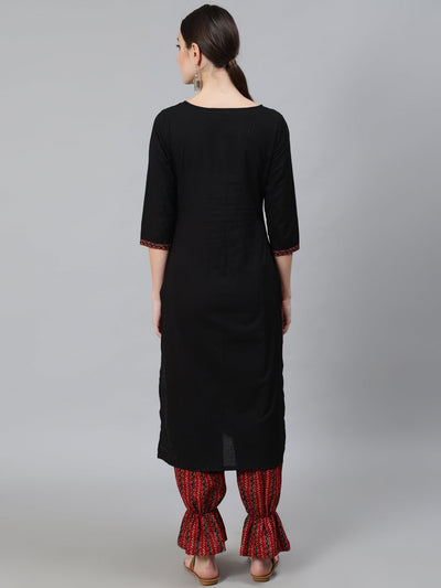 Black Chevron Print Kurta With Balloon Palazzo