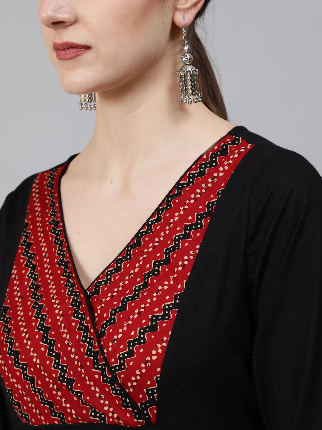 Black Chevron Print Kurta With Balloon Palazzo