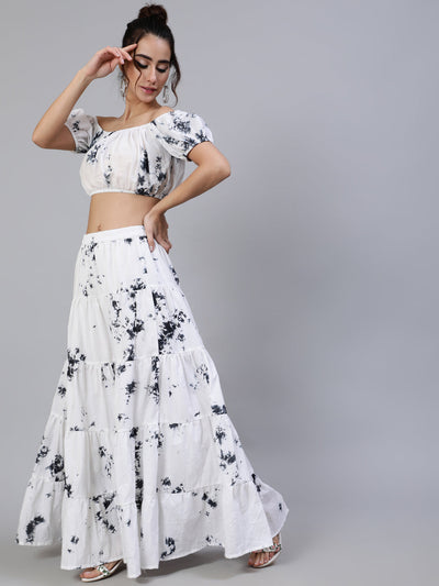 Black & White Tie-Dye Top With Tiered Skirt