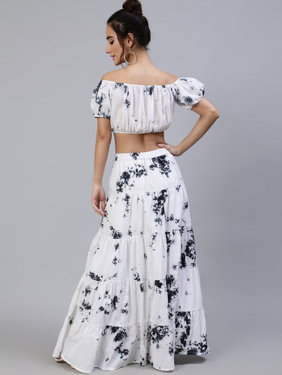 Black & White Tie-Dye Top With Tiered Skirt