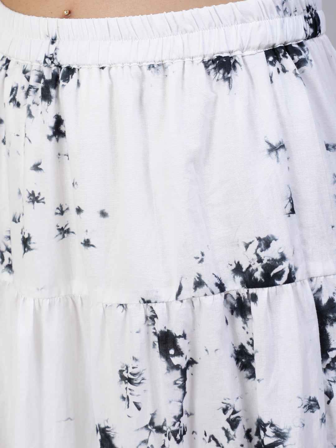 Black & White Tie-Dye Top With Tiered Skirt