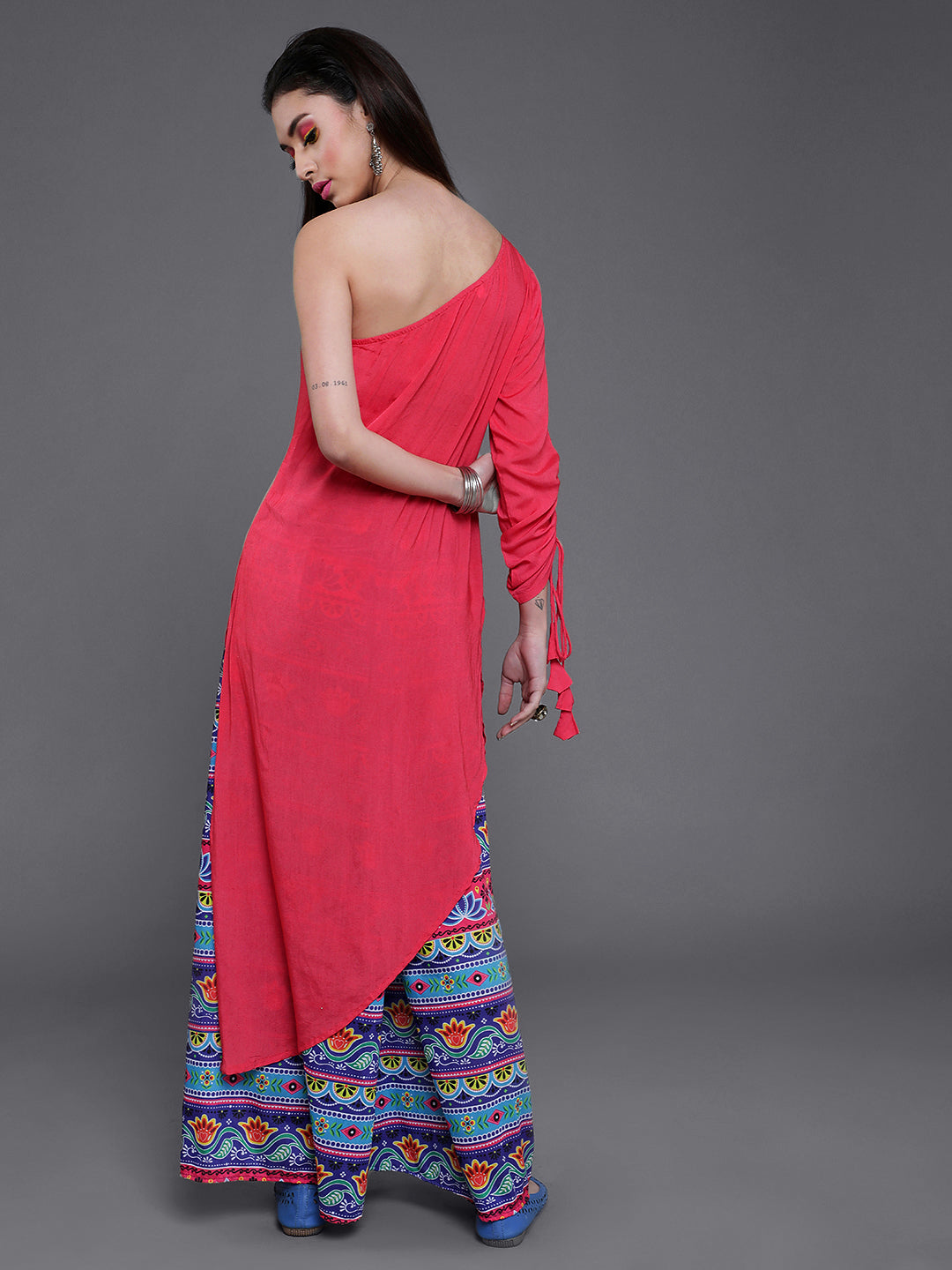 Pink Kurta With Printed Palazzo