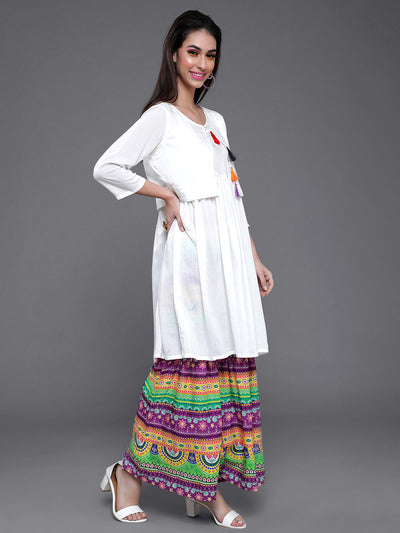 White Kurta With Printed Sharara