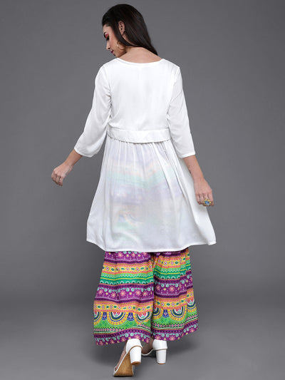 White Kurta With Printed Sharara