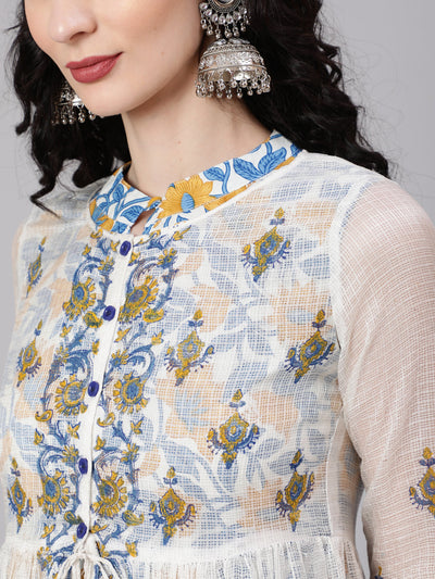 White Hand Block Print Layered Kurta With Palazzo
