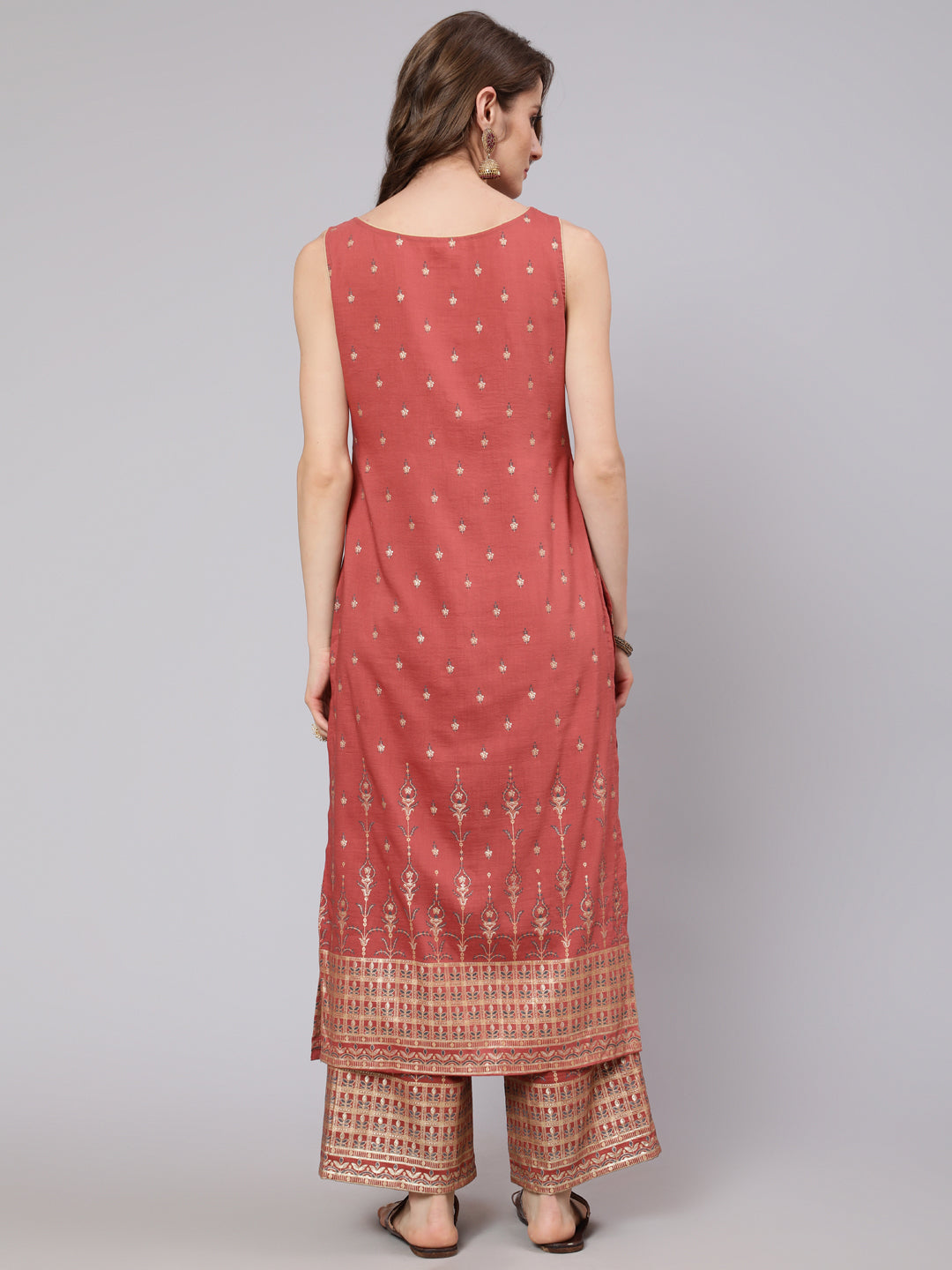 Rust Red Placement Print Kurta With Palazzo