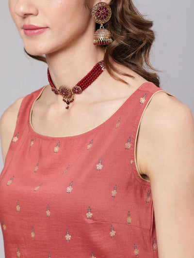 Rust Red Placement Print Kurta With Palazzo