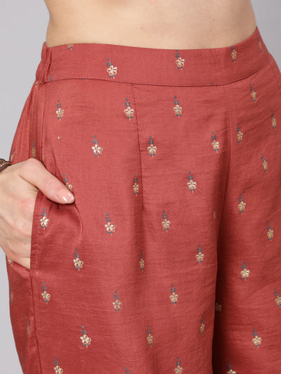 Rust Red Placement Print Kurta With Palazzo