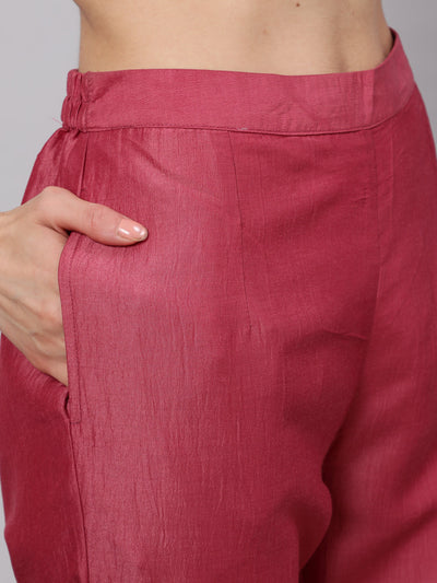 Grey & Pink Placement Print Kurta With Pant
