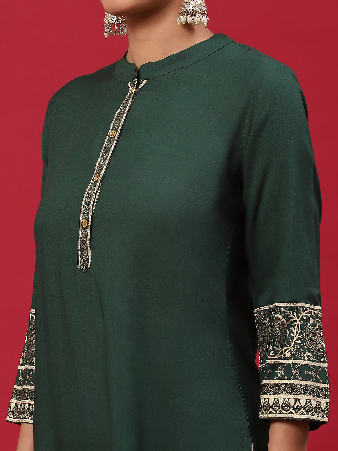 Green Gold Printed Kurta Pant With Embellished Dupatta